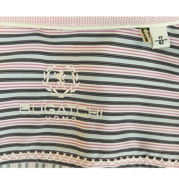Bugatchi Uomo Striped French Cuff Dress Shirt Men's Button Up Pink Black 17 42 - Picture 5 of 8